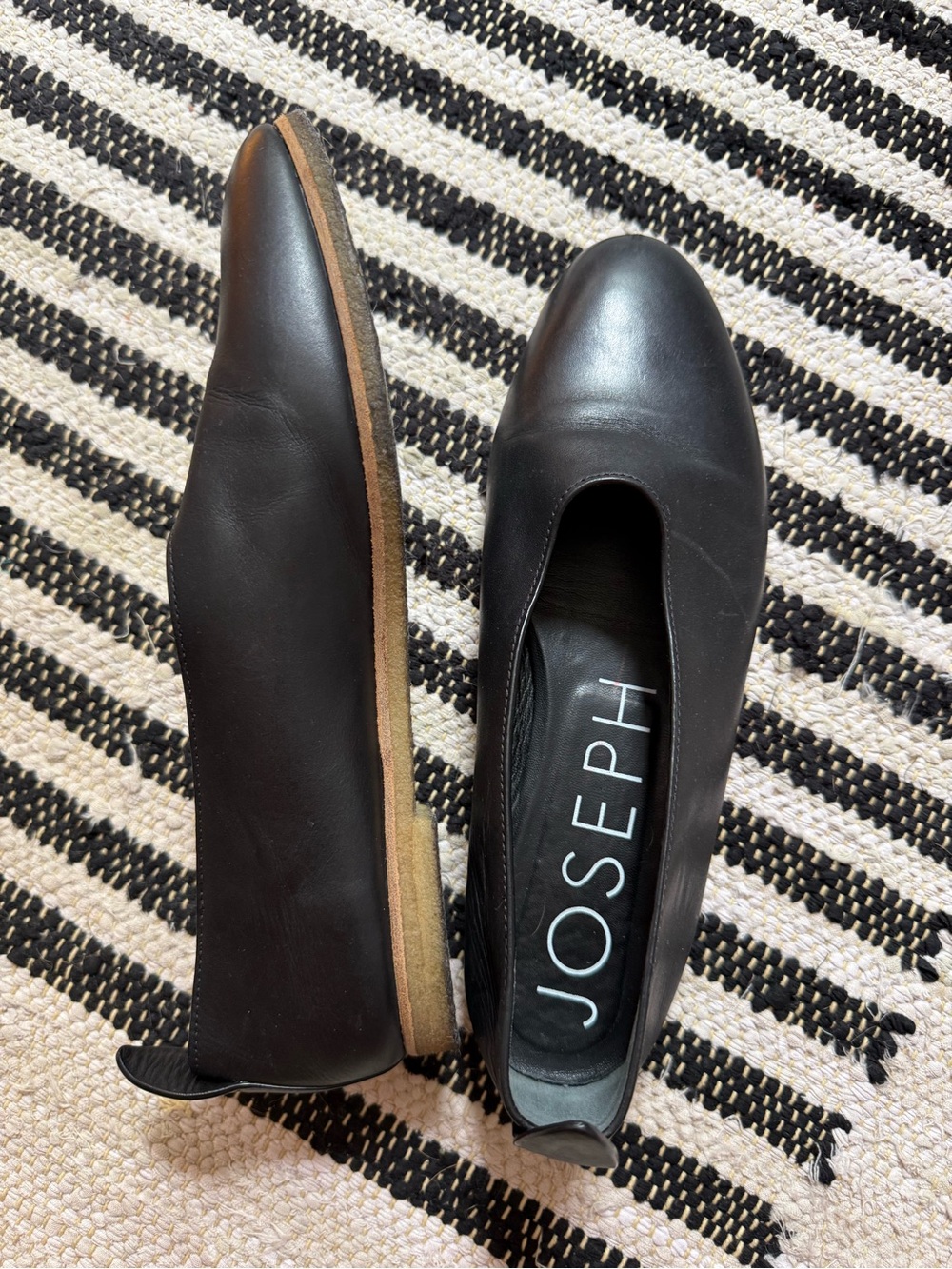 JOSEPH Black Leather Slip-On Flats Ballet 38/8